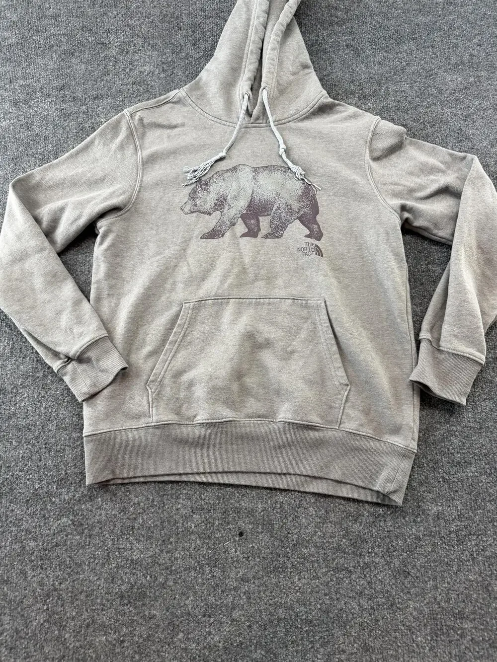 The North Face Hoodie Mens Medium Gray Bear Graphic Pullover Fleece Sweatshirt